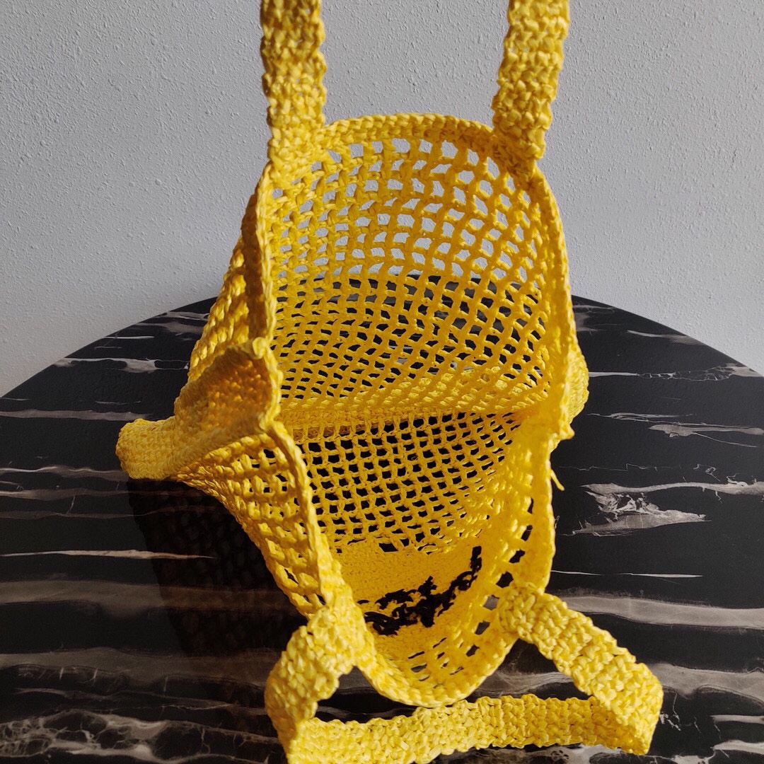 Prada Crochet Bag Tote Yellow 1BG393